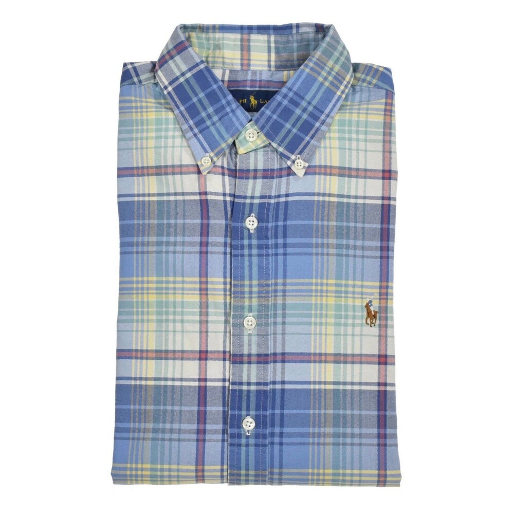 Polo Ralph Lauren Blue Cotton Plaid Long Sleeve Oxford Dress Shirt XL NWOT